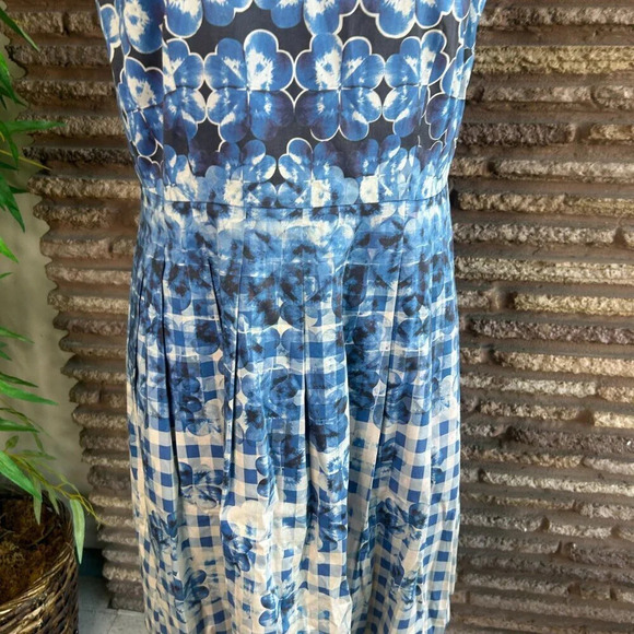 Talbots Blue Floral and Checked Fit and Flare Sleeveless Dress Size 12 Petite - Picture 4 of 6